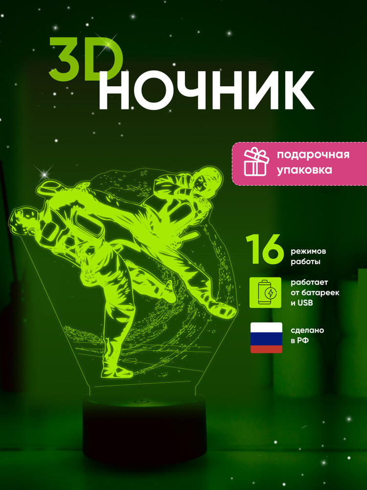 Ночник 3D ЛАМПАНОЧИ, светильник 3Д, Тхэеквондо #1