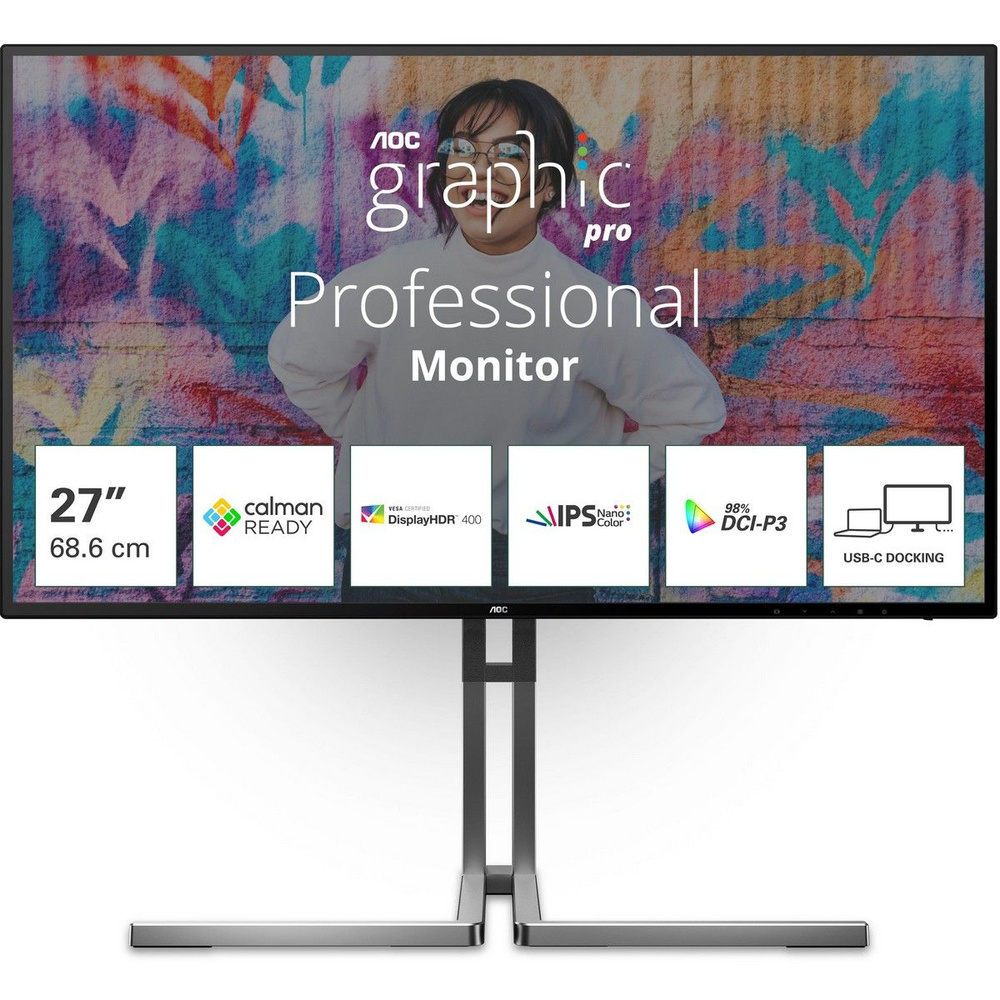 AOC 27" Монитор U27U3CV, IPS, 3840x2160, 60 Гц, IPS, 3840x2160 4K, 60 Гц, черный #1