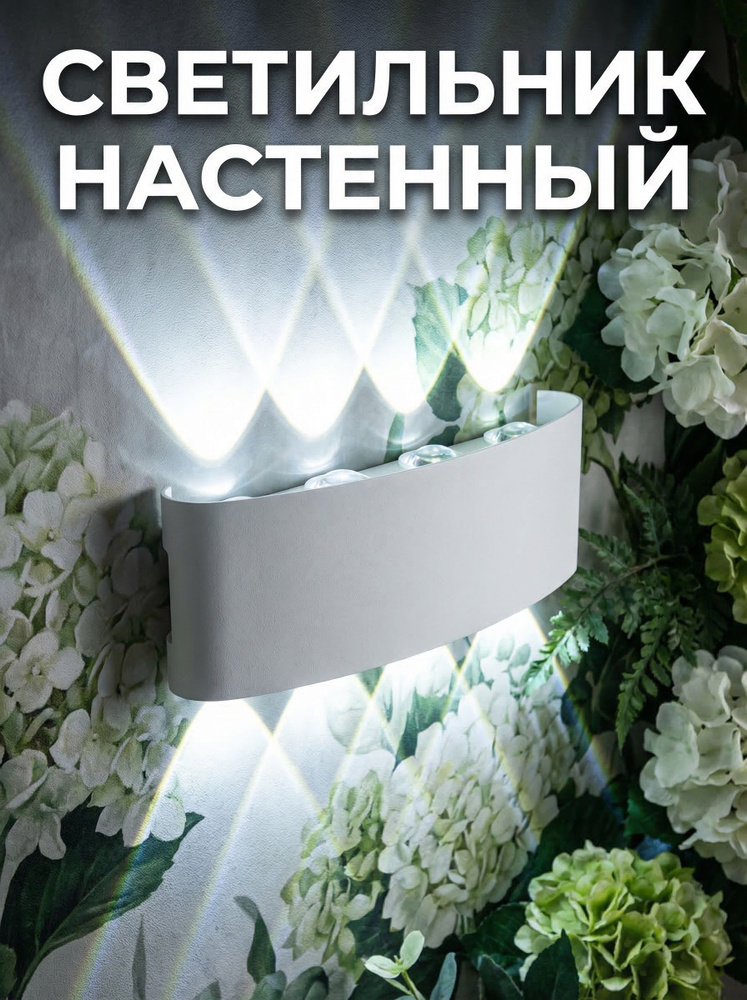 Светильник 8w БЕЛЫЙ настенный/ Бра уличный/ Ночник светодиодный для дома #1