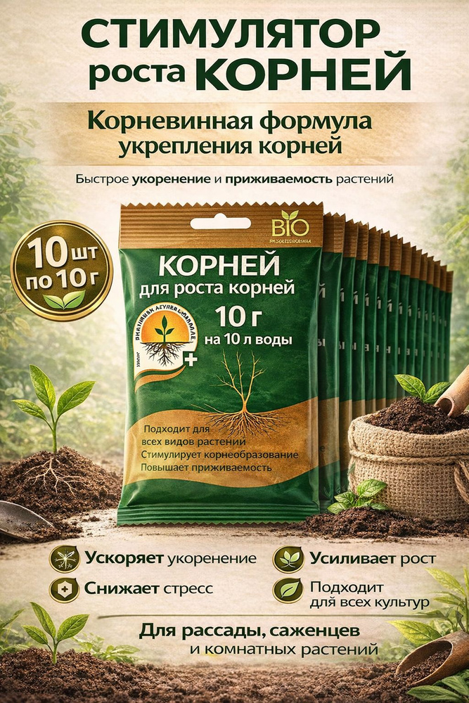 Удобрение для роста для корней и черенков 100гр. (10 шт по 10 г.) Для укоренения корней растений.. #1