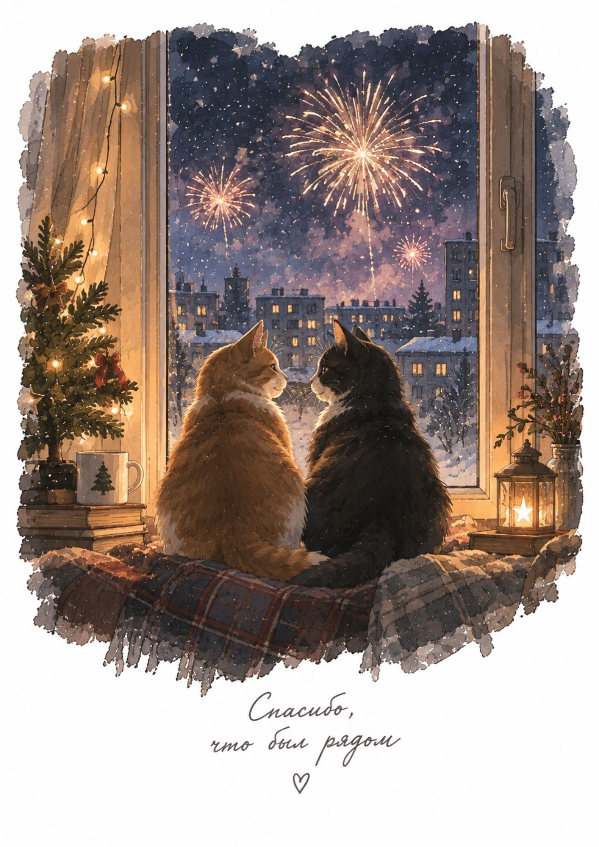 Открытка с котиками "Спасибо, что был рядом"