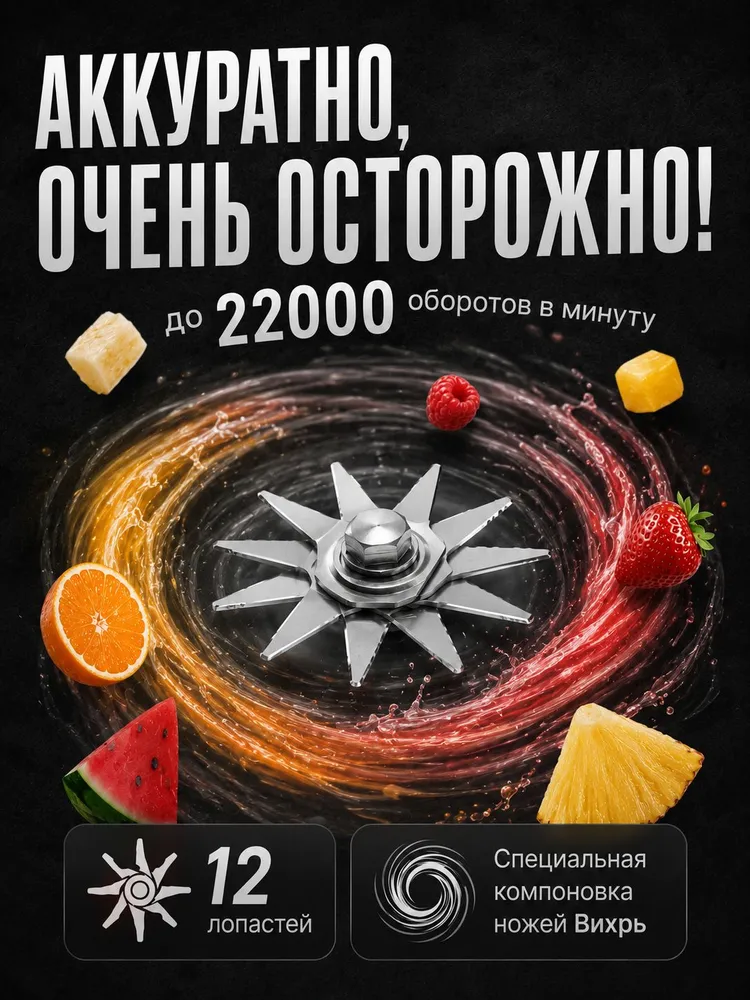Блендер для смузи портативный, мощная версия 50 Вт, 12 ножей, 25 Вт, фото 4