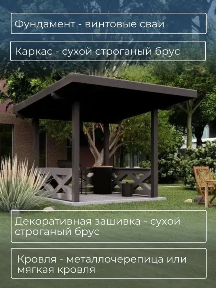 Проект гриль зоны/беседки 3*3 м., 3x3 м, фото 3