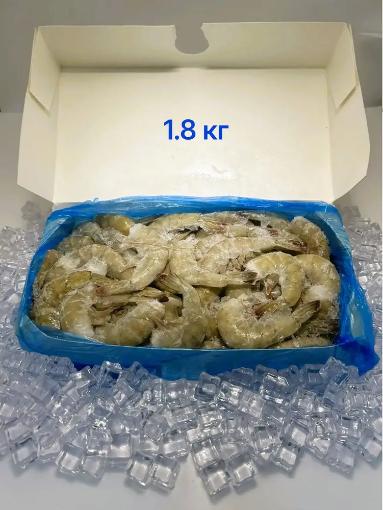 Креветка Королевская коробочка 1.8кг сыро-мороженая без головы 21/25, 1,8 кг