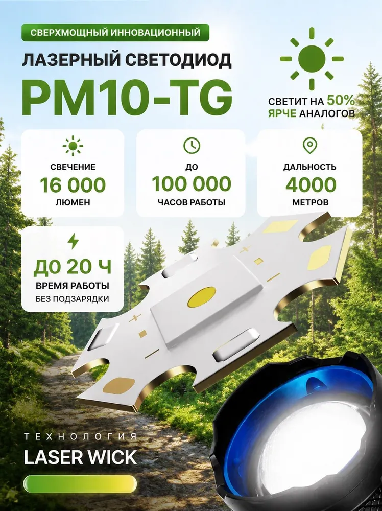 Фонарь налобный аккумуляторный; LED с функцией Power Bank, вариант, фото 2