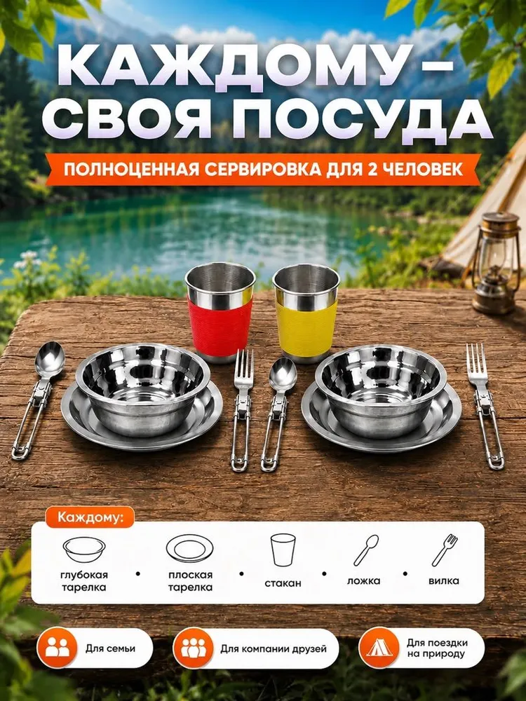 Набор туристической посуды на 2 человека 10 предметов, вариант, фото 6