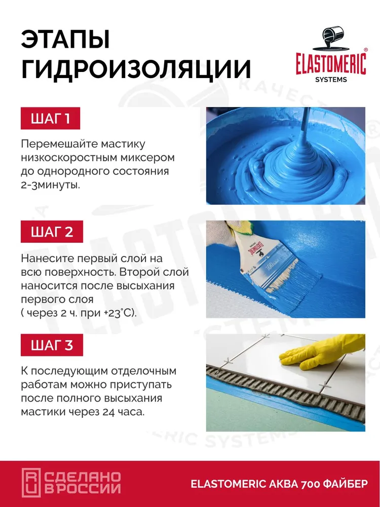 Гидроизоляция примыканий, углов и душевых поддонов Elastomeric АКВА 700 ФАЙБЕР, вариант, фото 3