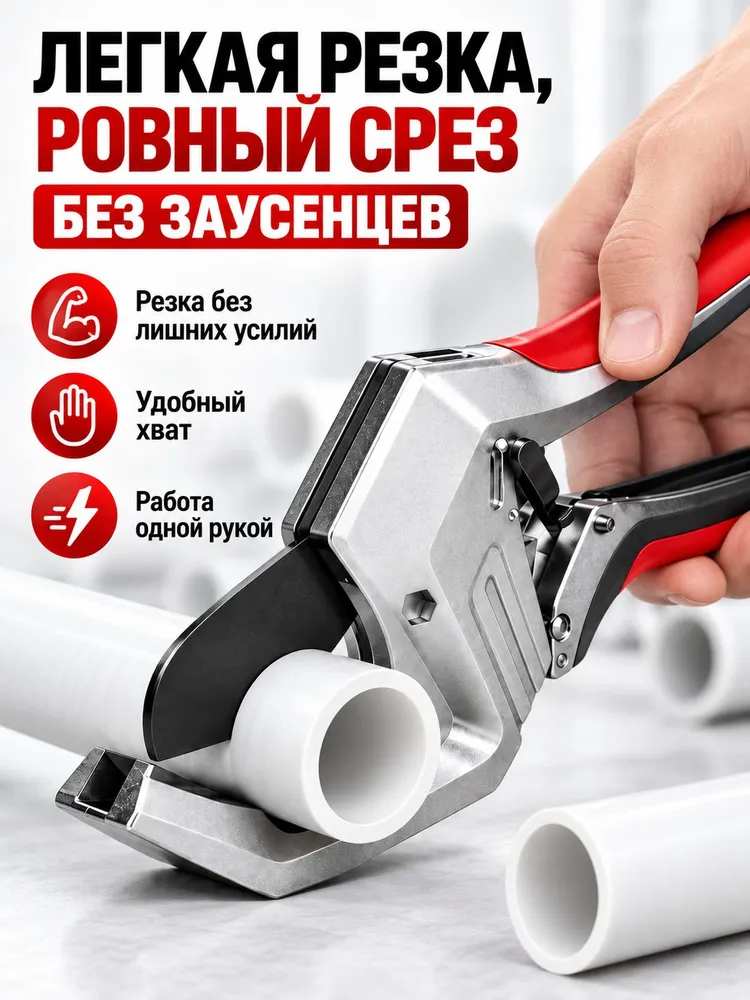 Труборез ручной для пластиковых труб до 75 мм, ПВХ/ПЭ/PUR, усиленное лезвие, вариант, фото 2