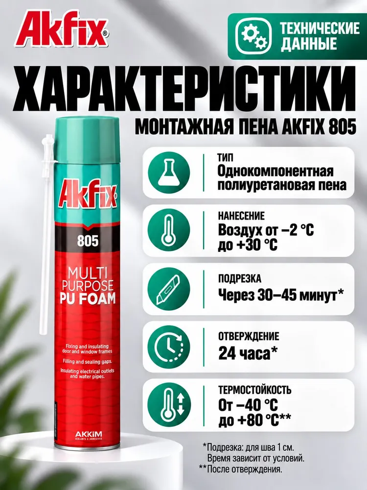 Akfix 805 Многоцелевая бытовая полиуретановая пена, 850 гр, вариант, фото 3