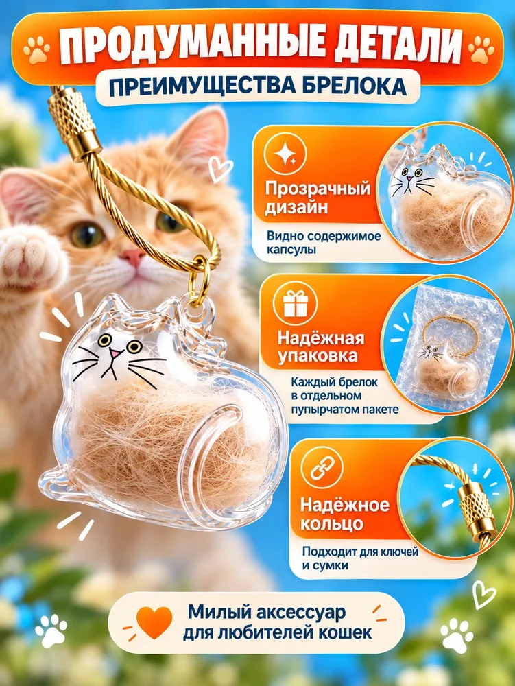 Брелок-капсула для шерсти кошки, вариант, фото 5