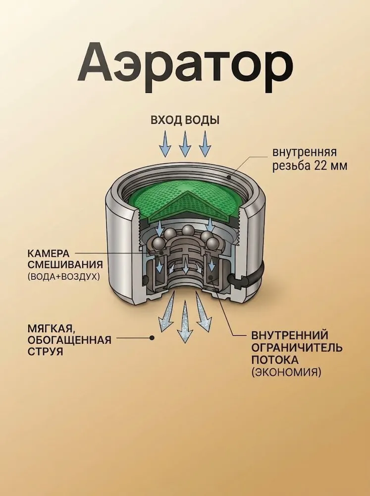 Аэратор (корпус латунь) 22 мм внутренняя резьба для смесителя, на кран, вариант, фото 5