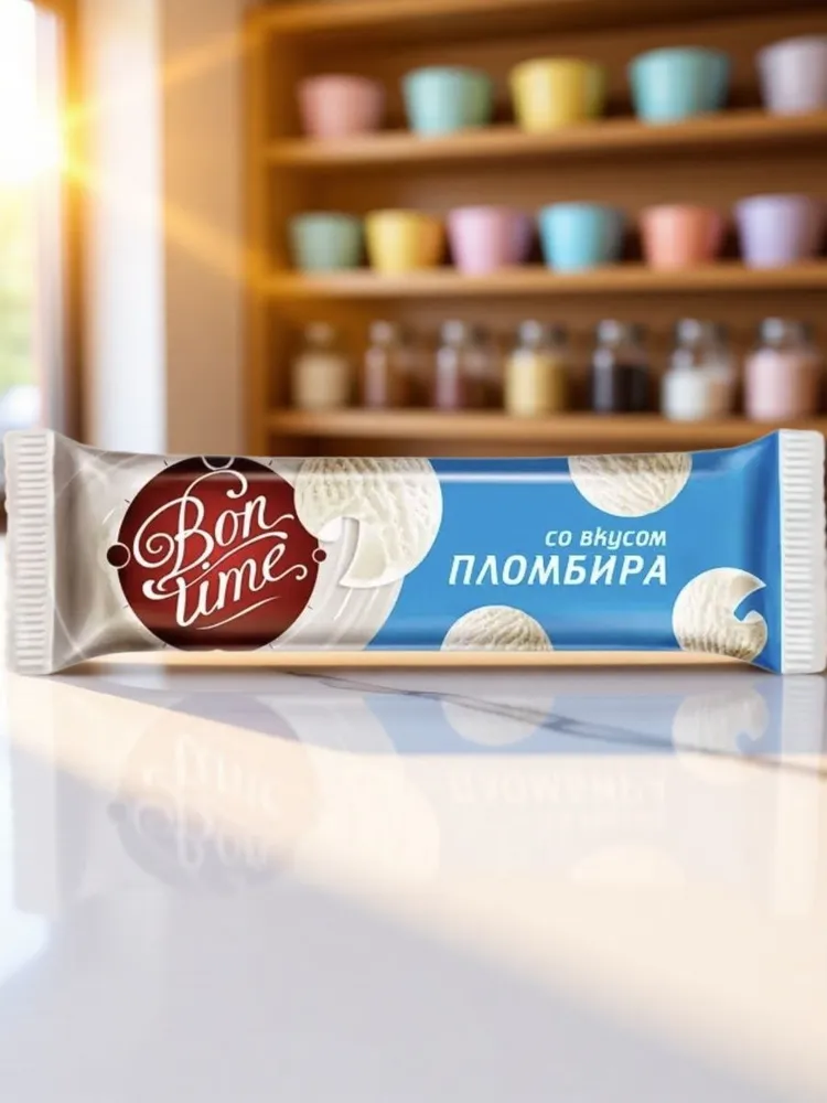 Батончик Бон-Тайм со вкусом пломбира 20г/30шт, 20 г, 30 шт, фото 3
