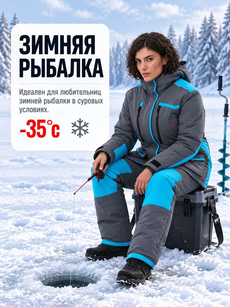 Костюм зимний "HUNTSMAN" Siberia Lady жен. серый/голубой тк. Breathable р.44-46/170-176, голубой, фото 6