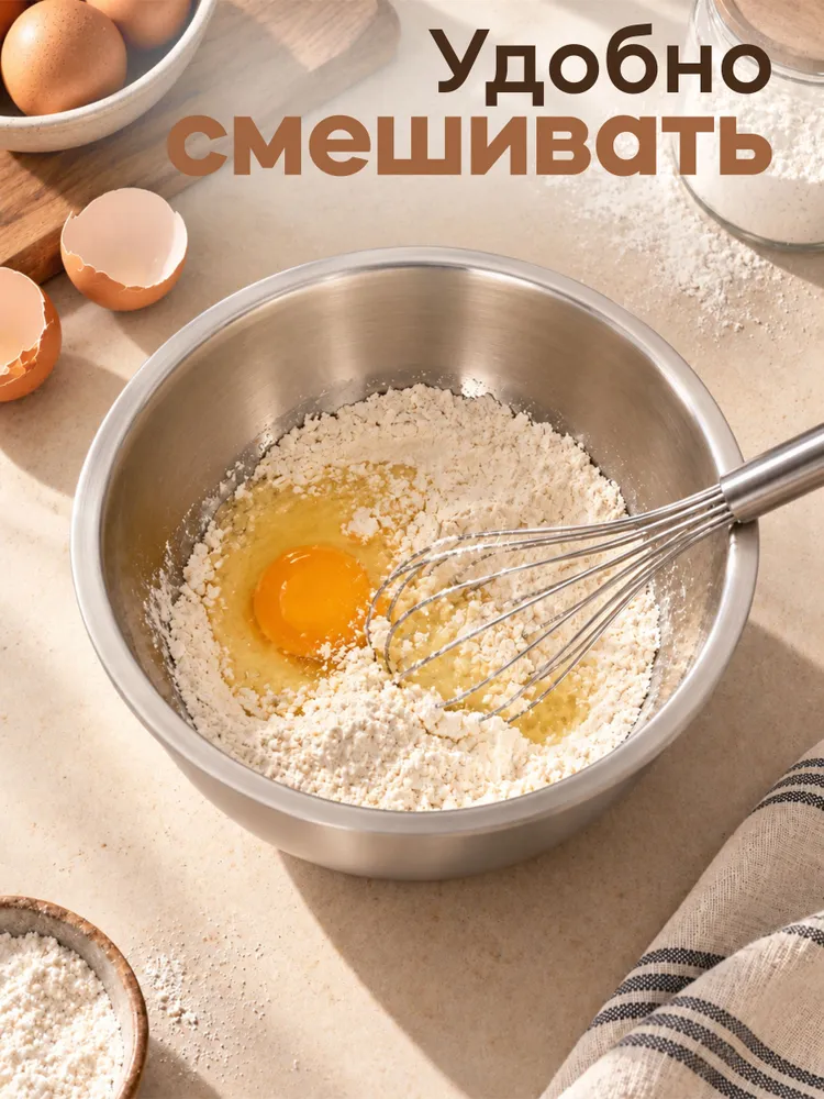 Салатник для приготовления 3,2 л из нержавеющей стали, мискa для кухни "Проф", 3,2 л, фото 4