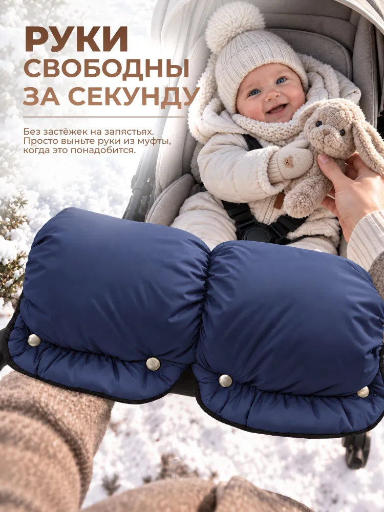Муфта флисовая для рук на коляску Nuovita Agio, Blu scuro/Тёмно-синий, синий, фото 5