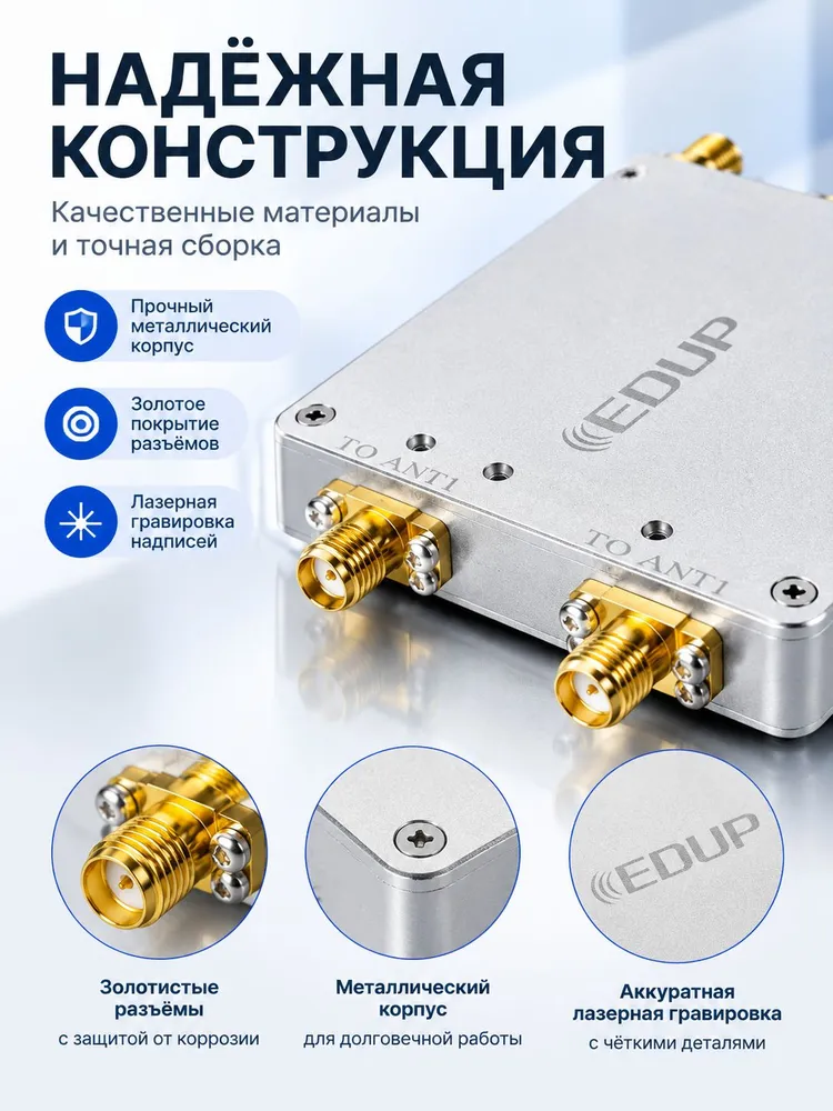 Усилитель сигнала WiFi двухдиапазонный 2,4ГГц + 5,8ГГц, мощность 4Вт, усилитель для роутера и сетевой карты, 4 Вт, фото 5