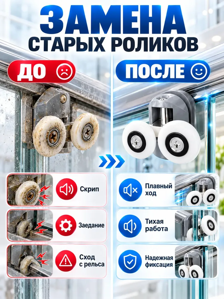 8 шт Ролики для душевой кабины диаметром 23 мм, запчасти для раздвижных стеклянных дверей гидробокса, 8 шт, фото 5