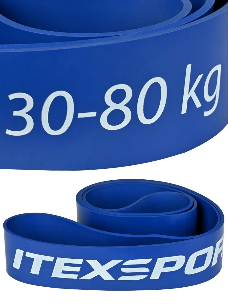 ITEX SPORT силовой трос, резинка для подтягивания, эспандер ленточный синий (сопротивление 30-80 кг), 80 кг, фото 3