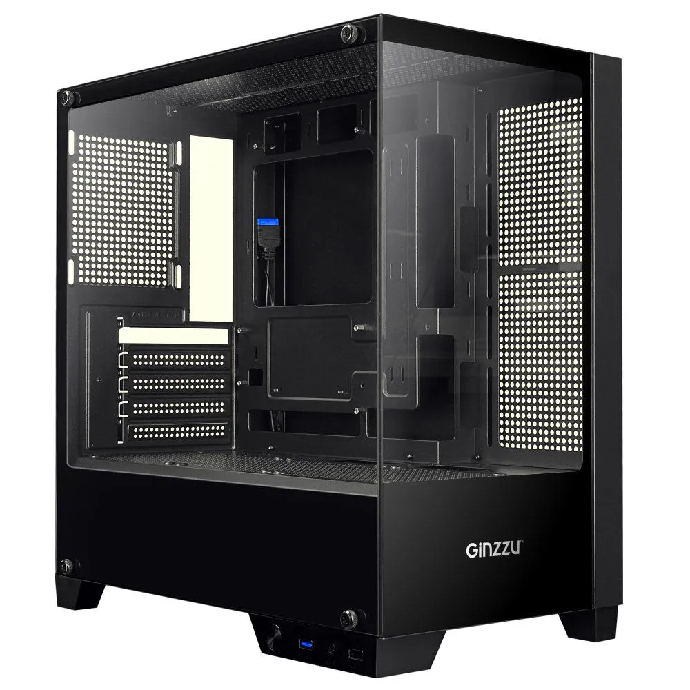 Корпус Ginzzu CL570 mATX закаленное стекло боковая и передняя панель, вариант, фото 6