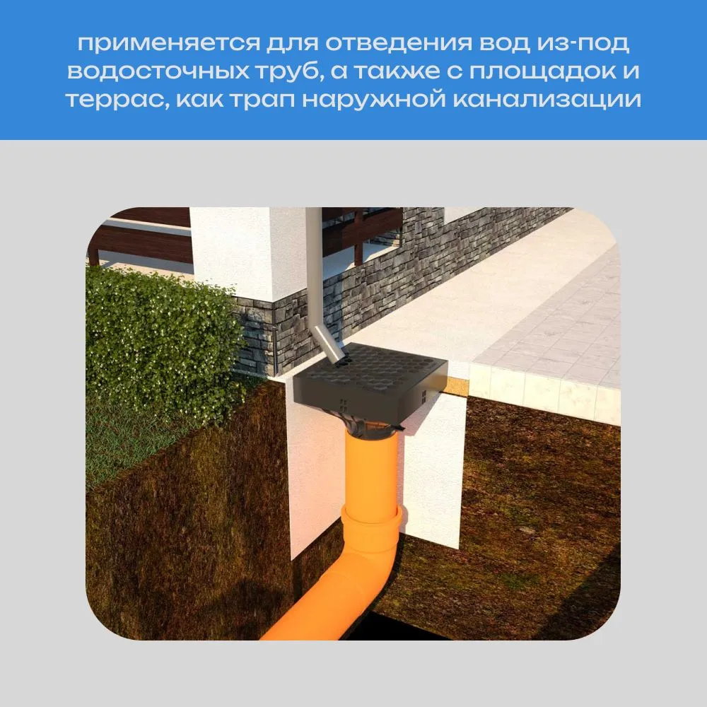 Трап ливнеприемный уличный Gidrolica Rain пластиковый для отведения вод от водосточных труб (250х250х200мм) с решеткой пластиковой соты, корзиной и крепежом, кл. А15, 1 шт, 250x250x200 мм, 1 шт, фото 3