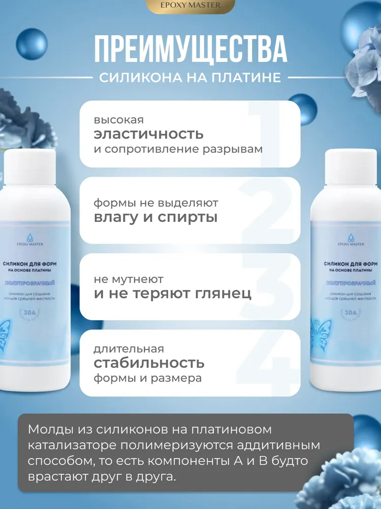 Силикон жидкий для форм и творчества на основе платины EpoxyMaster, заливочный силикон для изготовления молдов30А (200 грамм), вариант, фото 4