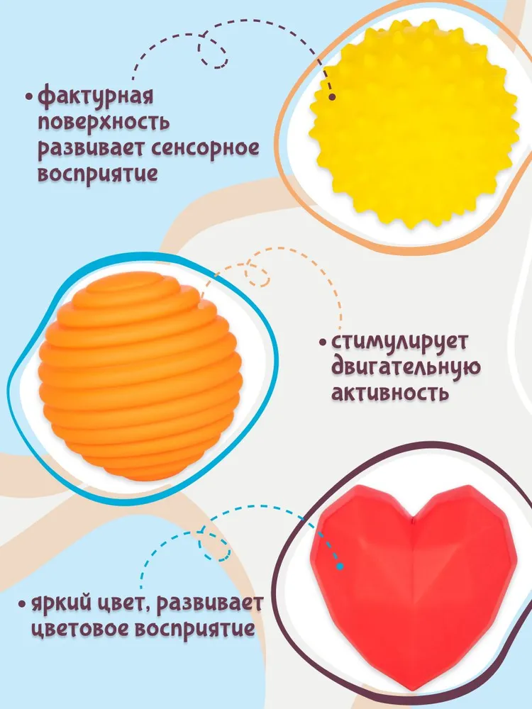 Fancy Baby / Набор развивающих тактильных мячиков для малышей ❗ 6 штук / Сенсорные массажные игрушки для детей / Игрушки для малышей до года, вариант, фото 4