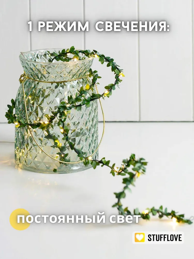 Гирлянда светодиодная с листьями LED 10м USB, 10 м, фото 3