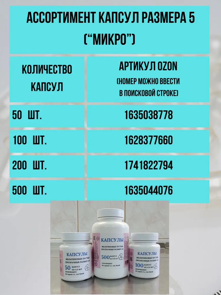 Капсулы пустые желатиновые микро для детей и животных 100 штук, вариант, фото 3