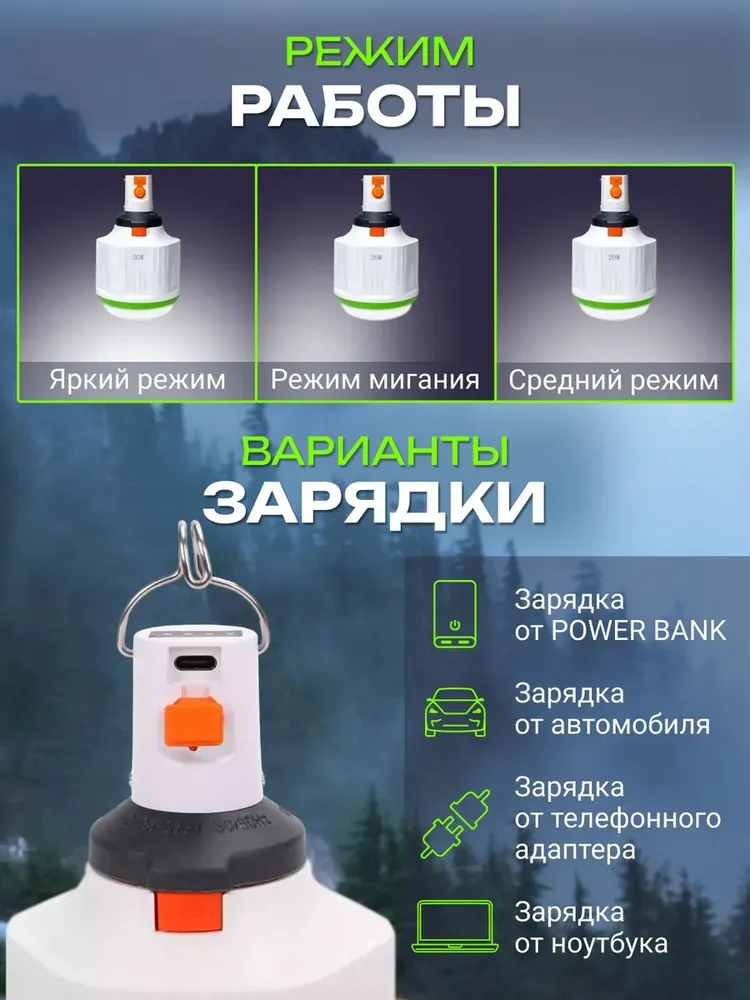 Фонарь кемпинговый аккумуляторный. Фонарь в платку, аккумулятор 18650, вариант, фото 3