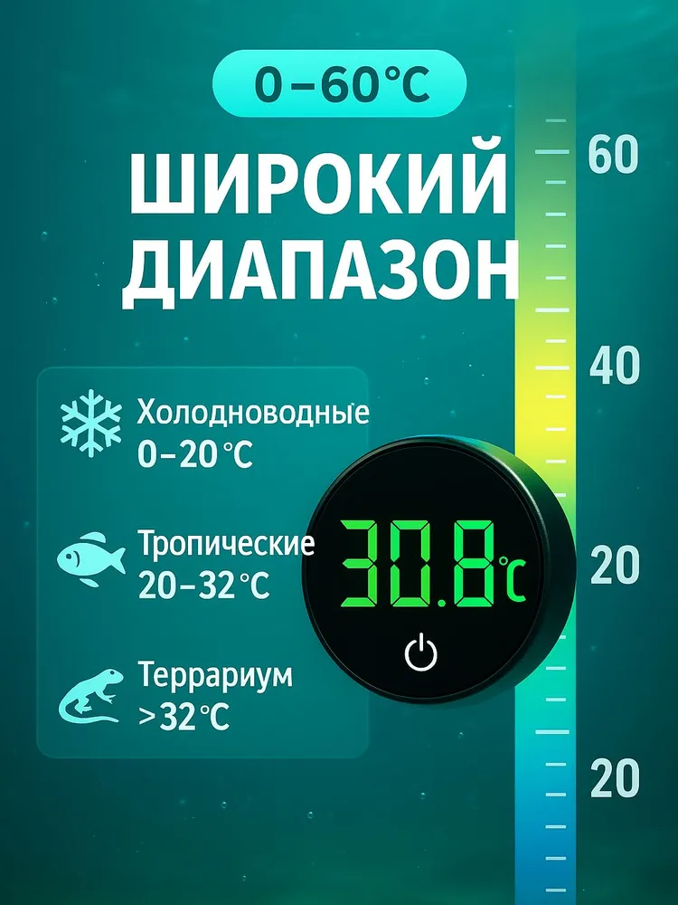 Термометр для аквариума цифровой, внешний на стекло, беспроводной, электронный градусник с ЖК дисплеем и батарейкой в комплекте, для рыб и черепах, черный, черный, фото 4