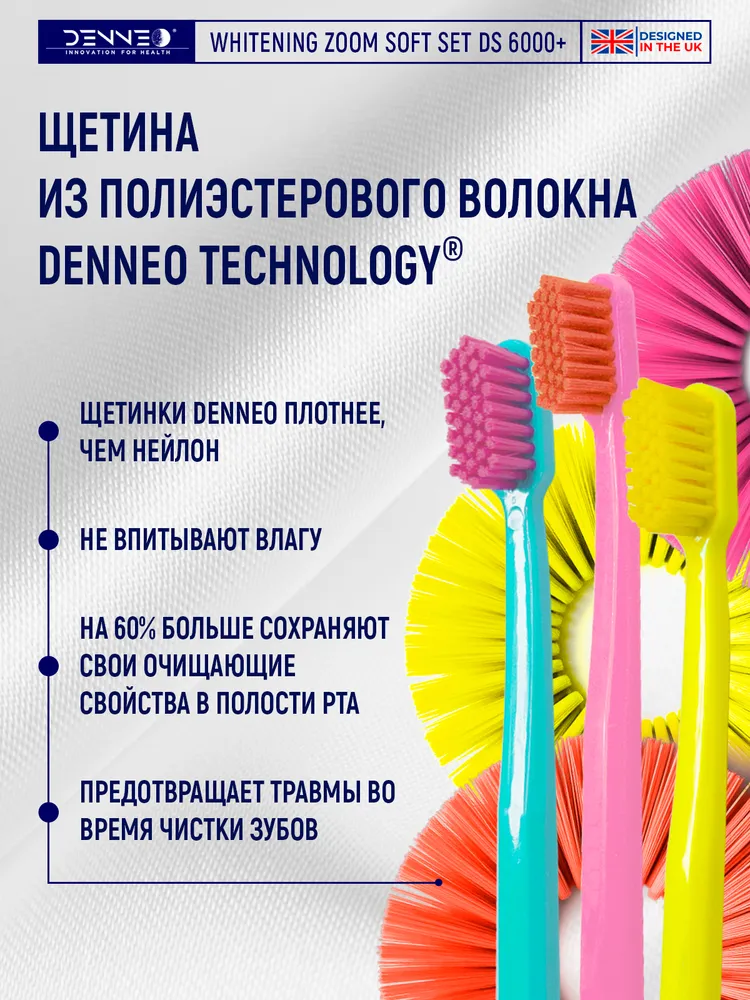 DENNEO Набор зубных щеток WНITENING ZOOM SOFT SET 6000+ для осветления эмали, мягкая зубная щётка для чувствительных зубов (3 шт) ГОЛУБОЙ, 3 шт, фото 6