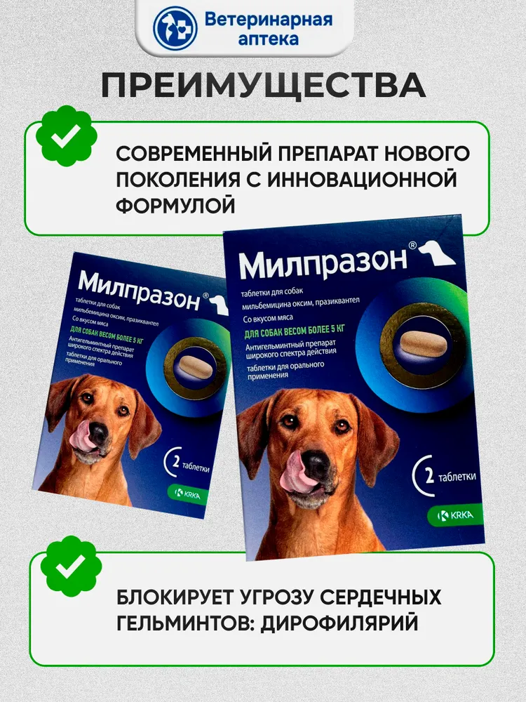 Милпразон таблетки для собак 2 х 12,5 мг/125 мг, 12,5 мг, 125 мг, 2x12.5, фото 5