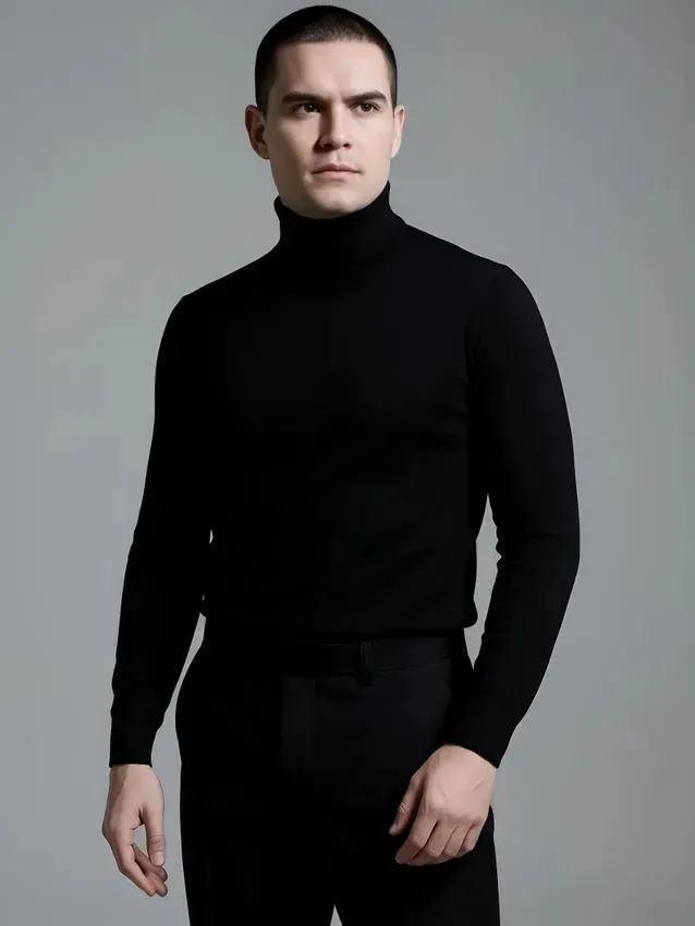 Водолазка хлопковая плотная на флисе с высоким воротом Casual, вариант, фото 6
