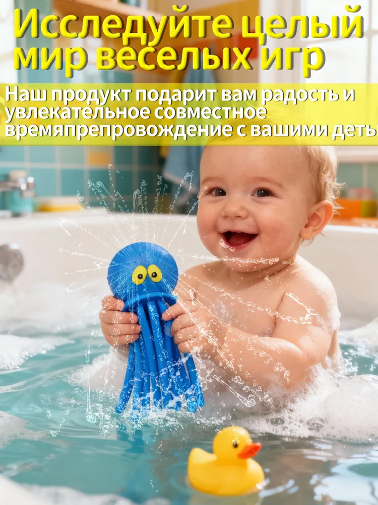 Игрушки для ванной,игрушки в ванну для малышей,силиконовые,с функцией распыления воды,желтые,подходят для бассейна,пляжа и ванной, синий, фото 3