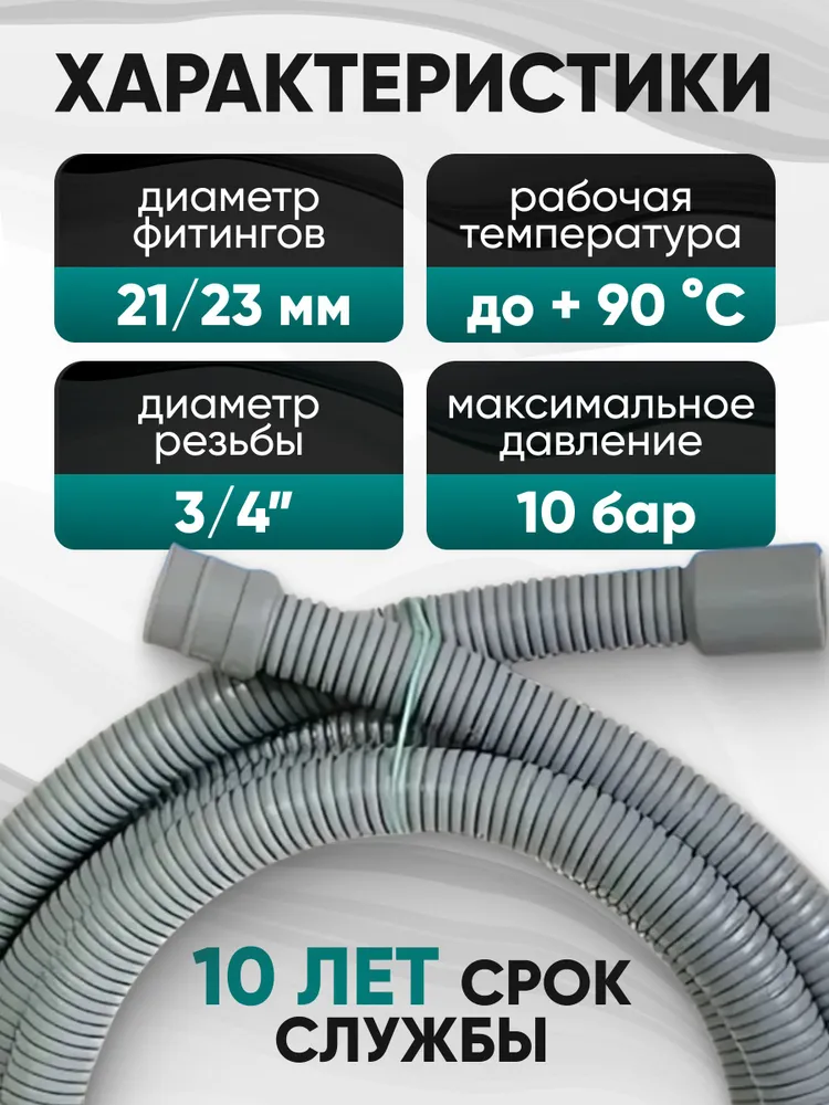 Шланг сливной 1,5 м для стиральных и посудомоечных машин, 1,5 м, фото 2