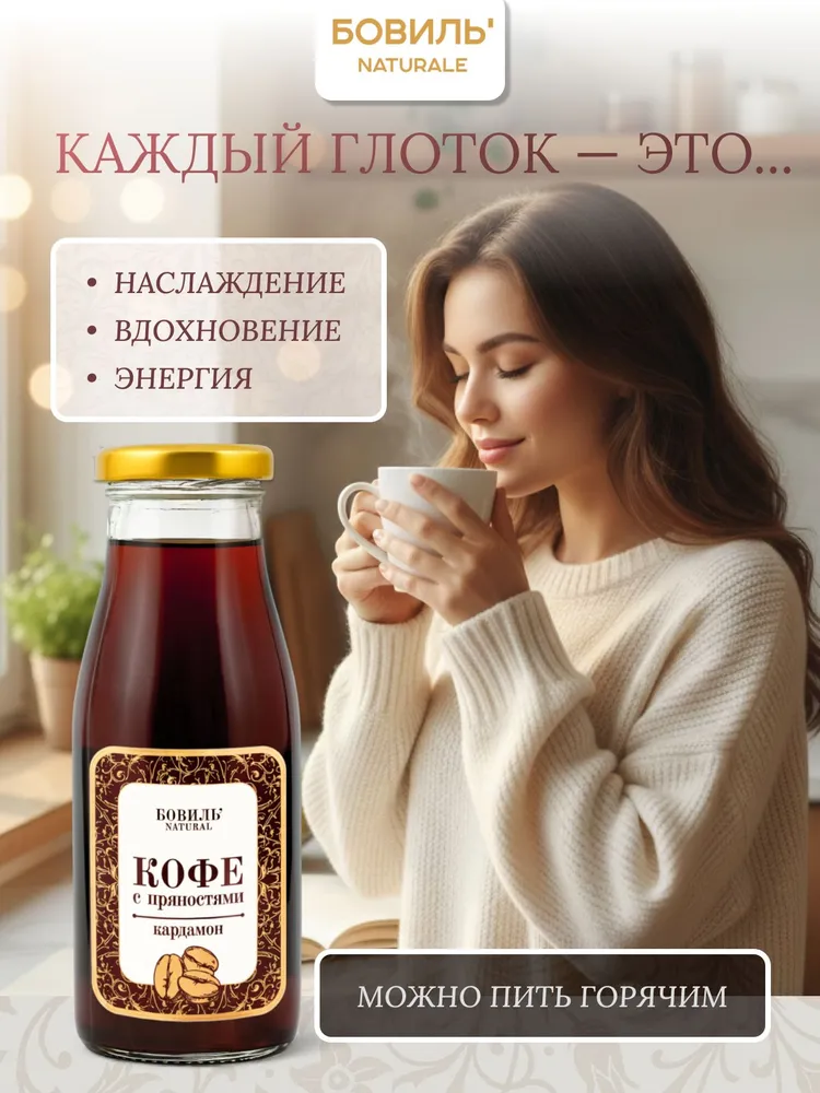 Холодный кофе Бовиль Naturale с кардамоном, стекло 0,25х12 шт, 0.25x12, фото 4