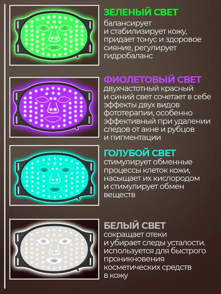 Led маска для лица светодиодная, силиконовая Savlaro, вариант, фото 5