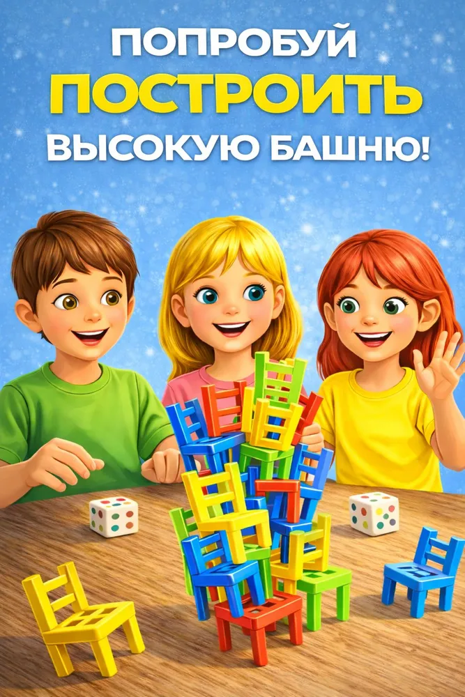 Стульчики На 4 ногах / Настольная игра башня для детей Лас Играс / 70 стульев, игры на баланс для компании, вариант, фото 4