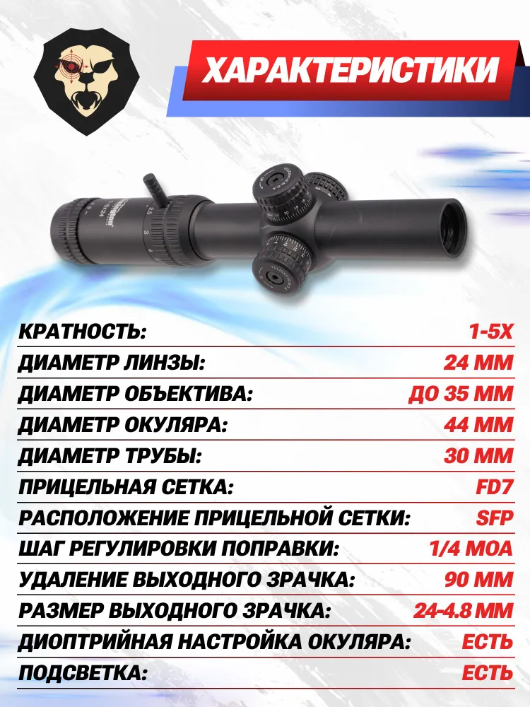 Оптический прицел Remington 1-5X24 Fury (30 мм, FD7), 15x24, фото 4