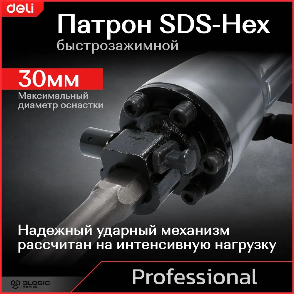 Отбойный молоток электрический профессиональный Deli, 2100 удар/мин, 1800Вт, 65Дж, кейс (DE-DG15-2E), 1800 Вт, фото 3
