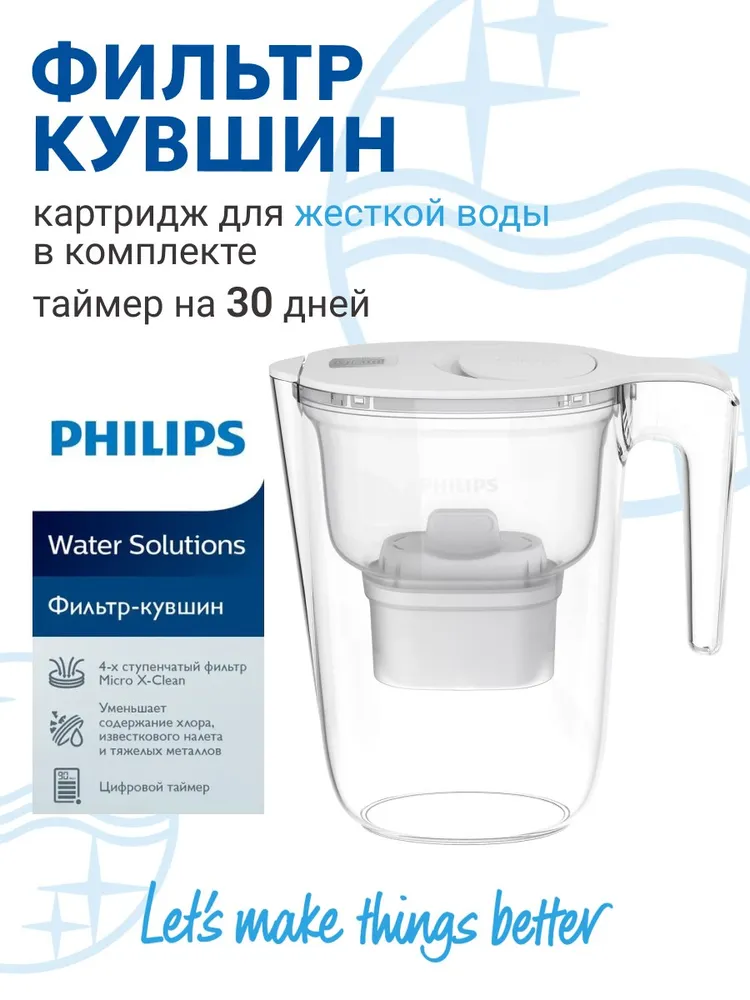 Фильтр-Кувшин Philips с картриджем для жесткой воды AWP2943WHT/58 Белый, 2,6л, 2,6 л