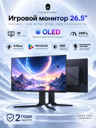 Thunderobot 26.5" Монитор (TRDQ27F240E), OLED, 2560x1440 2K, 240 Гц, черный, черно-серый