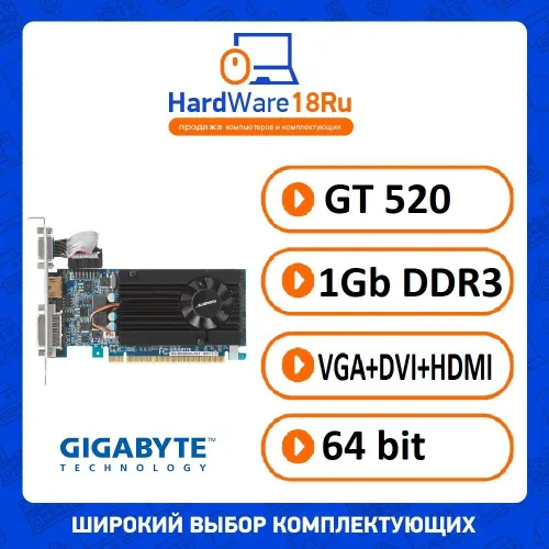 Gigabyte Видеокарта GeForce GT 520 GT520 1 ГБ
