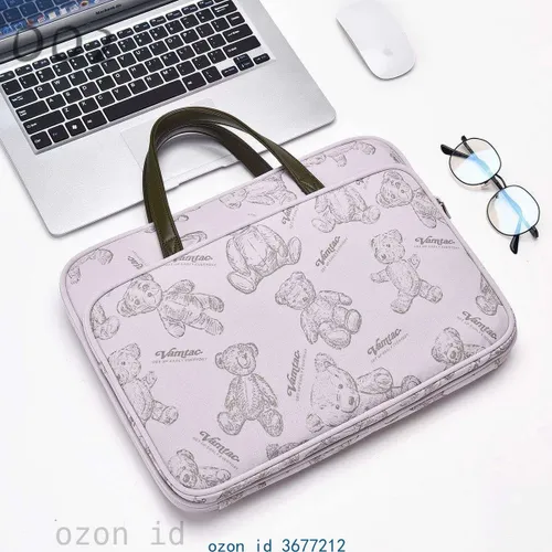 Чехол-сумка для ноутбука 14" с мишкой (мультяшный принт), полное раскрытие 180 , совместим с Apple M