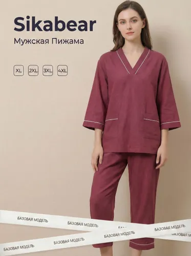 Комплект одежды Sikabear Удобный домашний костюм-кимоно из натурального льна