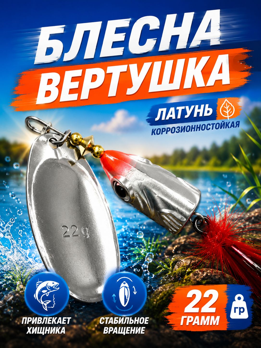 Рыболовная блесна вертушка 22 гр. на щуку окуня
