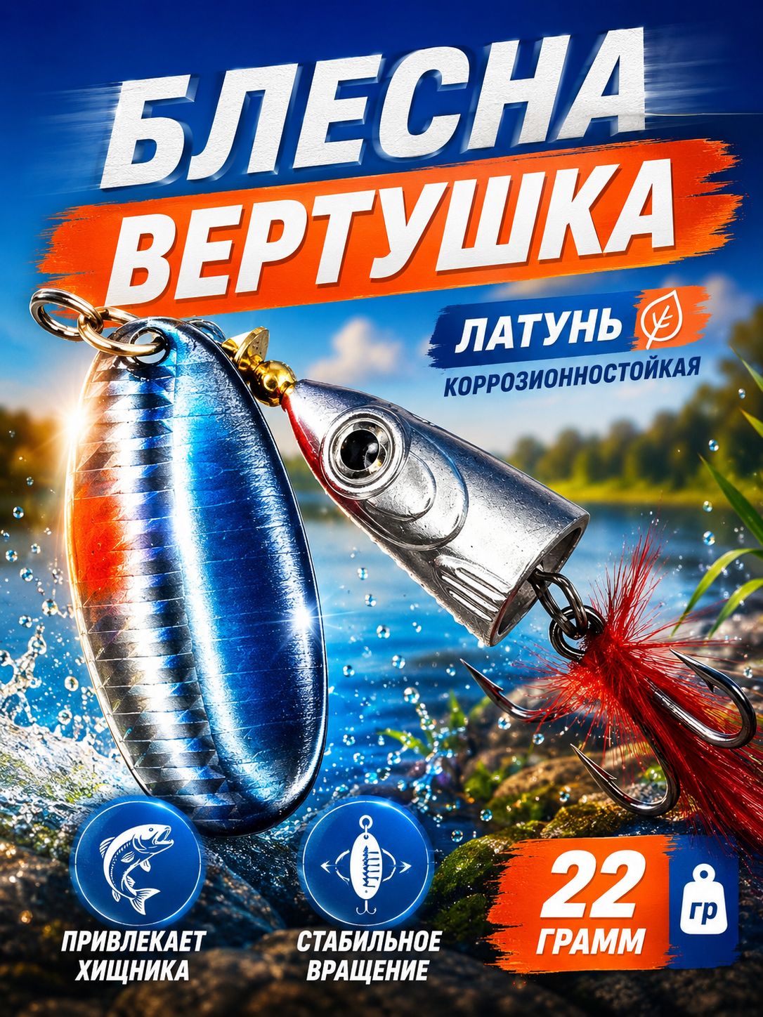 Рыболовная блесна вертушка 22 гр. на щуку окуня