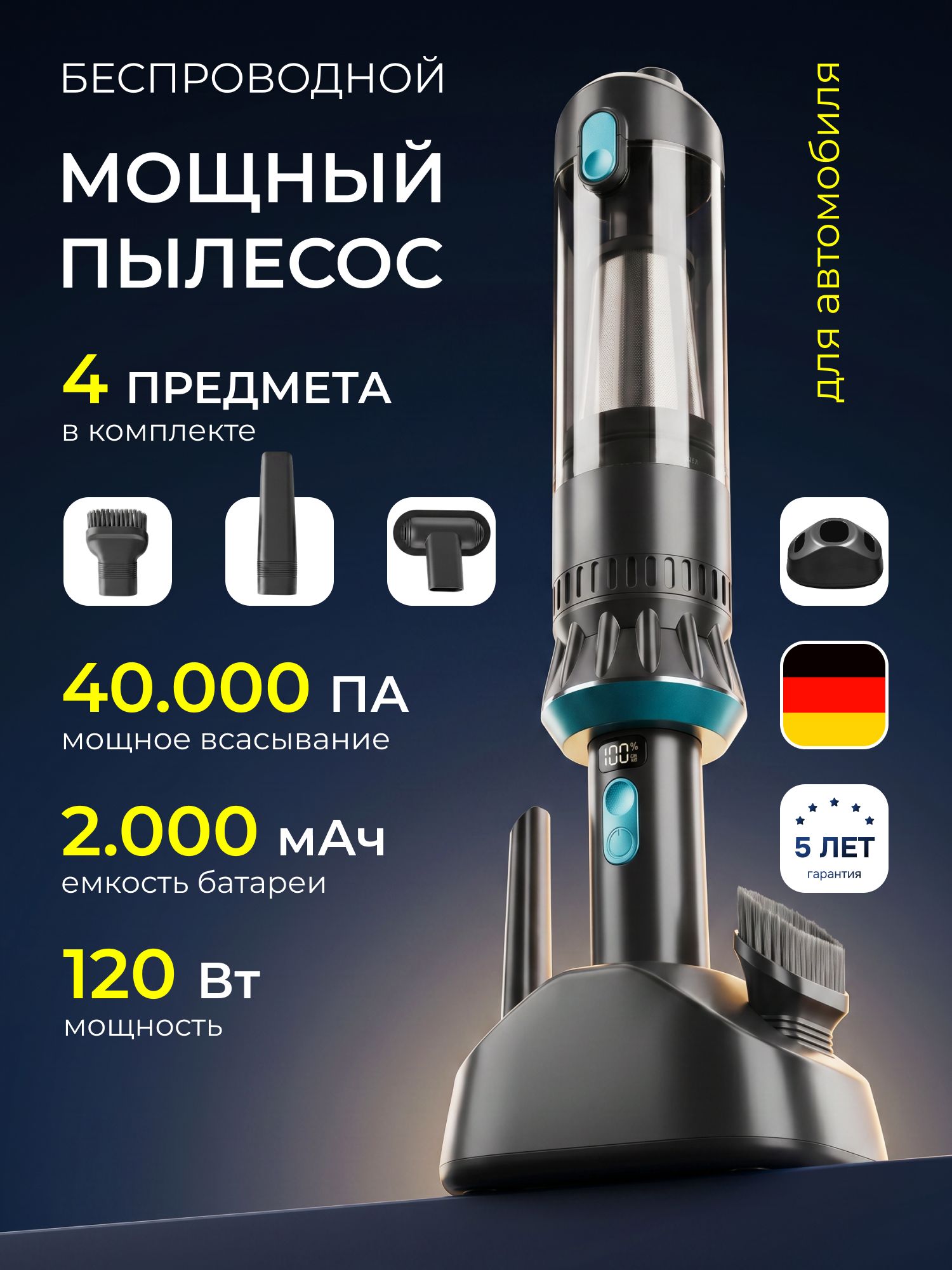 Пылесос для автомобиля беспроводной мощный ручной