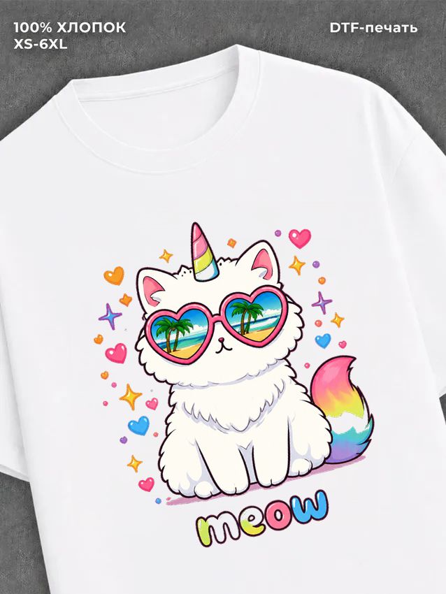 Футболка Футболка с котенком детская с надписью meow