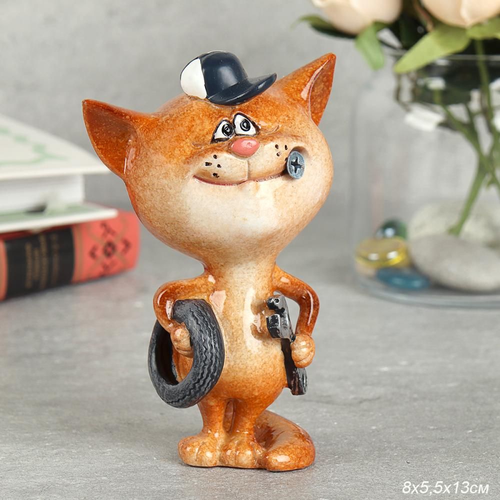 Статуэтка Кот механик, полистоун, 8 х 5,5 х 13 см